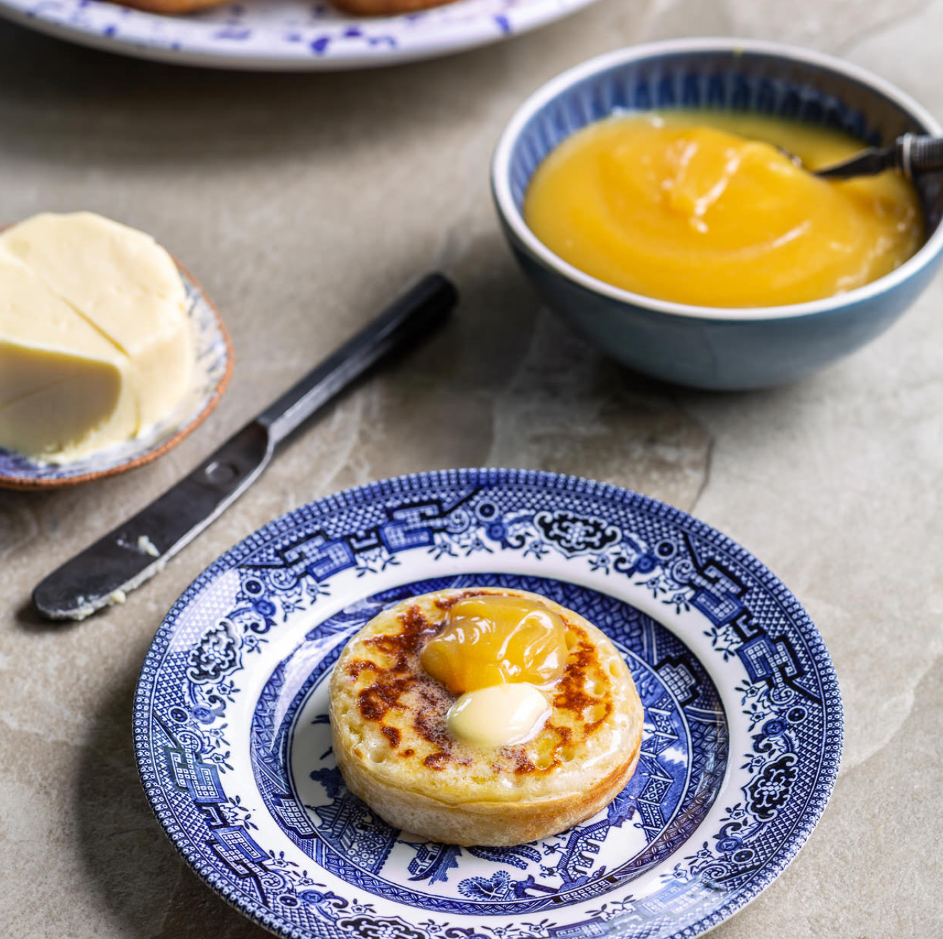 crumpets on plate with curd