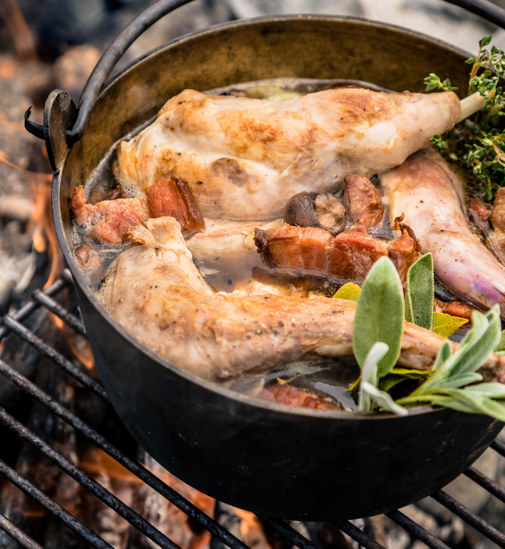 Campfire Rabbit with Mushrooms, Bacon and Ale with Gill Meller | Alex ...